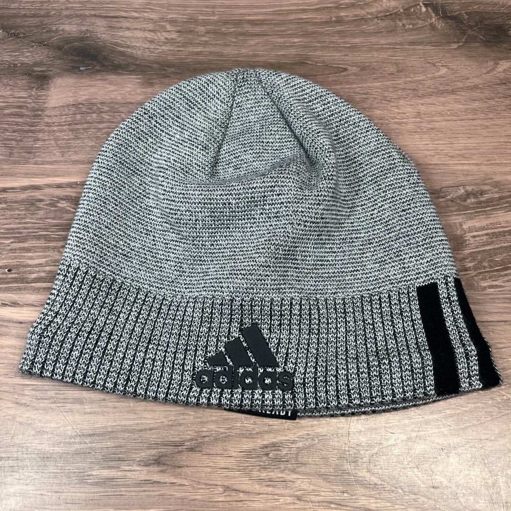 Adidas Beanie Unisex OS Gray Black‎ AEROREADY Knit 3-Stripe Performance Hat